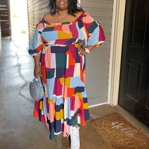 Eloquii Printed Smocked Bodice Maxi Dress Size 26